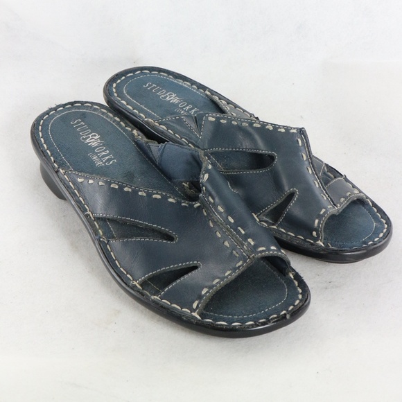 Studio Works Shoes - STUDIO WORKS Leather Cutout Peep Toe Sandals